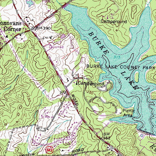 Topographic Map of Burke Lake Park, VA