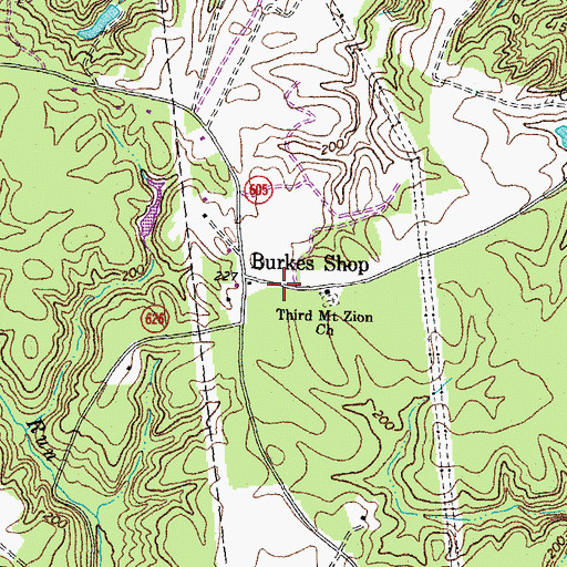Topographic Map of Burkes Shop, VA