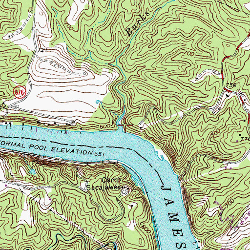 Topographic Map of Burks Creek, VA