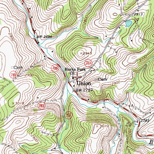 Topographic Map of Burks Fork Church, VA