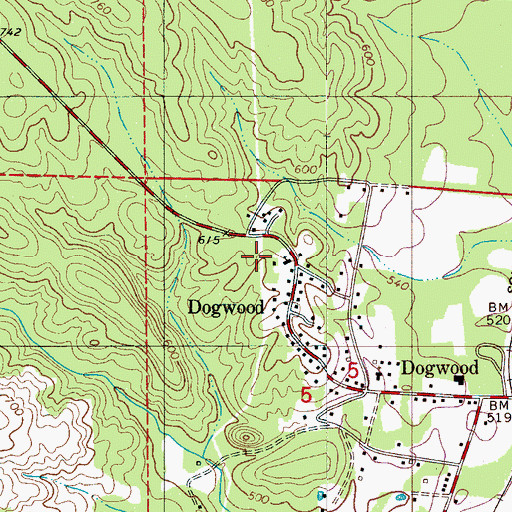 Topographic Map of Dogwood Church, AL