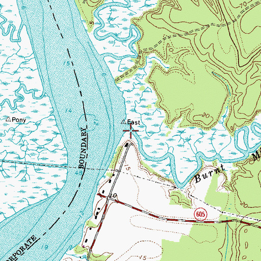Topographic Map of Burnt Mill Creek, VA