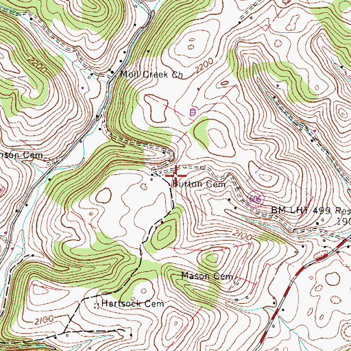 Topographic Map of Burton Cemetery, VA