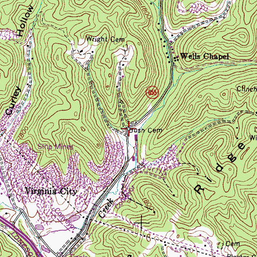 Topographic Map of Bush Cemetery, VA