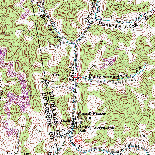 Topographic Map of Butcherknife Fork, VA