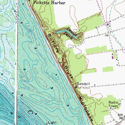 Topographic Map of Butlers Bluff, VA