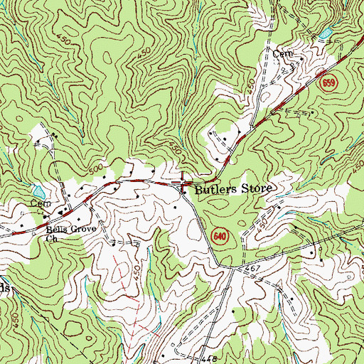 Topographic Map of Butlers Store, VA