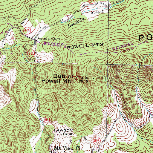 Topographic Map of Butt of Powell Mountain, VA