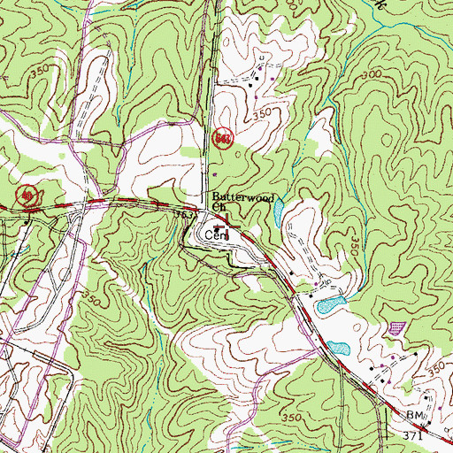Topographic Map of Butterwood Church, VA