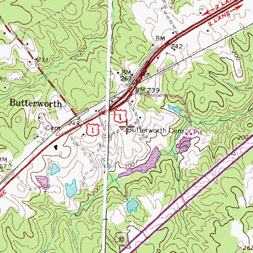 Topographic Map of Butterworth Cemetery, VA