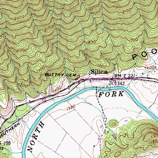 Topographic Map of Buttry Cemetery, VA