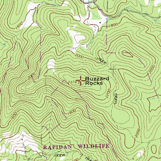 Topographic Map of Buzzard Rocks, VA