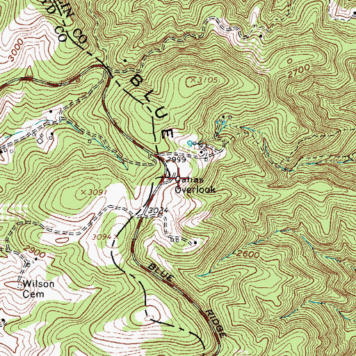 Topographic Map of Cahas Overlook, VA