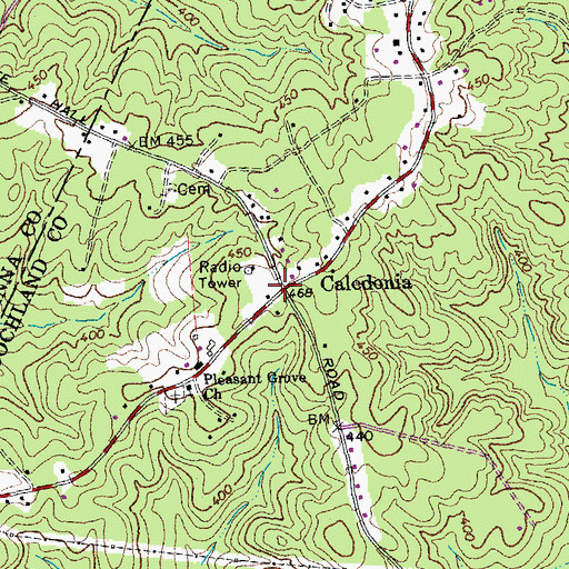 Topographic Map of Caledonia, VA