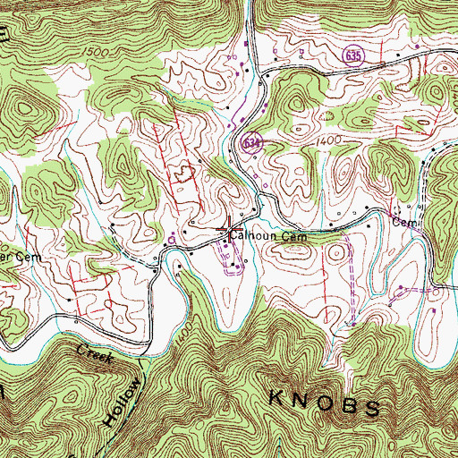 Topographic Map of Calhoun Cemetery, VA