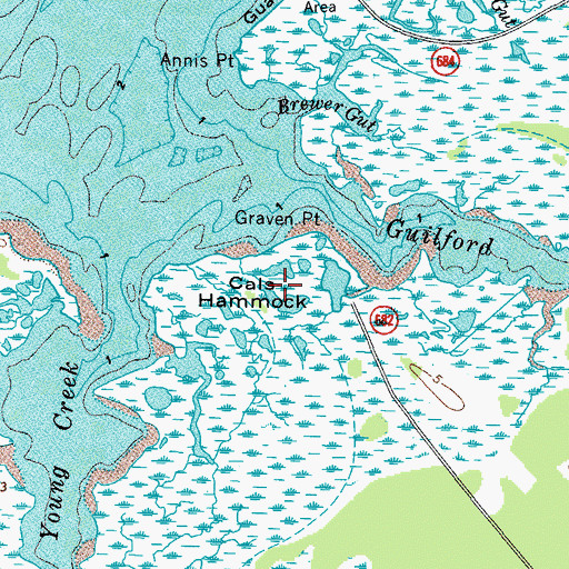 Topographic Map of Cals Hammock, VA
