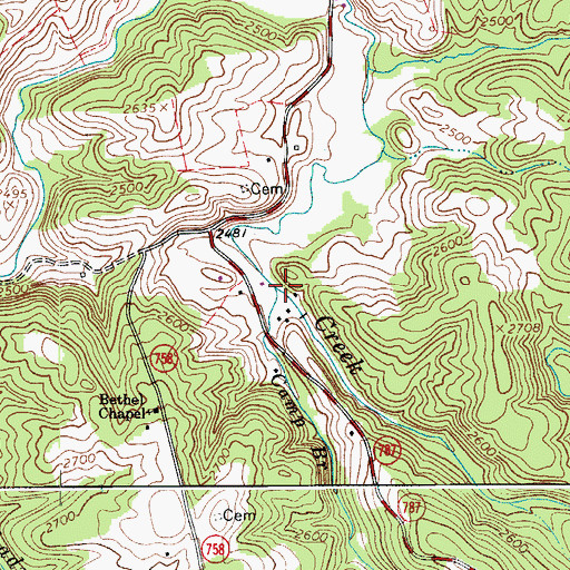 Topographic Map of Camp Branch, VA