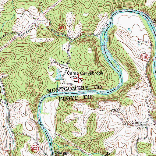 Topographic Map of Camp Carysbrook, VA