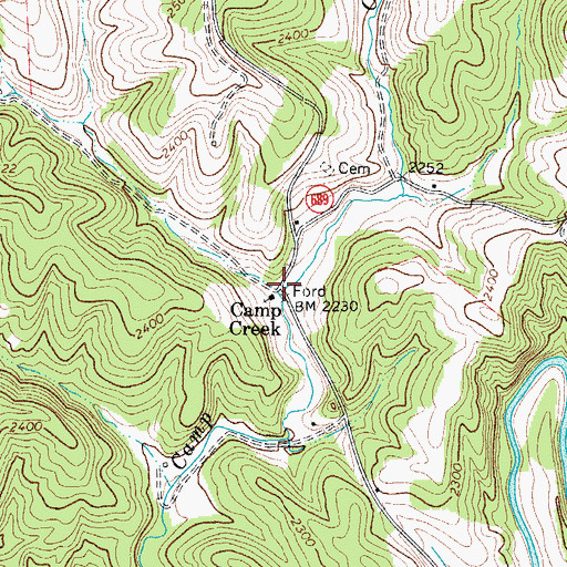 Topographic Map of Camp Creek, VA