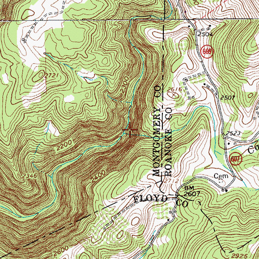 Topographic Map of Camp Creek, VA
