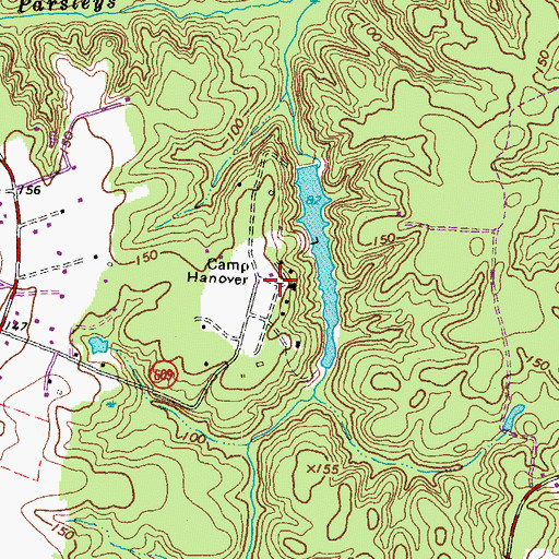 Topographic Map of Camp Hanover, VA