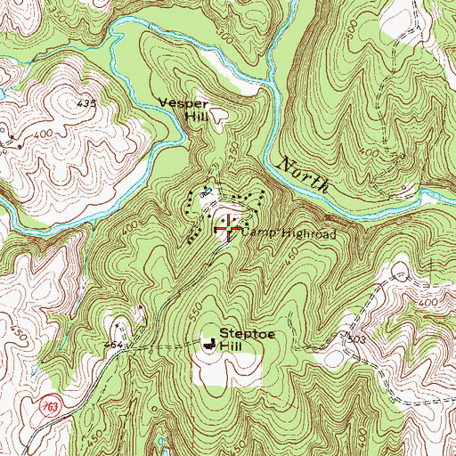 Topographic Map of Camp Highroad, VA