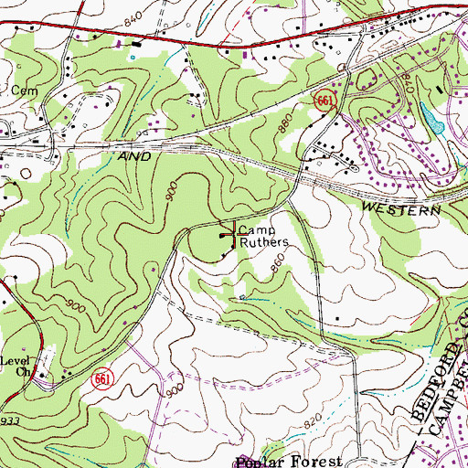 Topographic Map of Camp Ruthers, VA