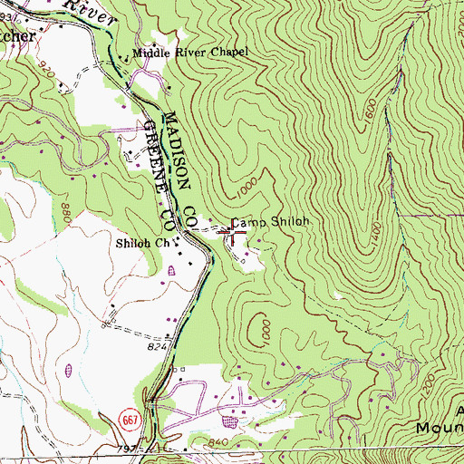 Topographic Map of Camp Shiloh, VA