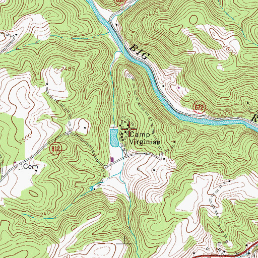 Topographic Map of Camp Virginian, VA