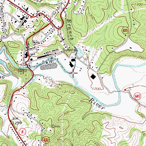 Topographic Map of Campbell Branch, VA