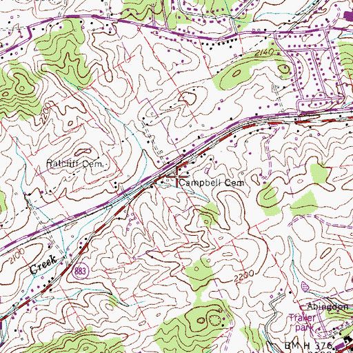 Topographic Map of Campbell Cemetery, VA