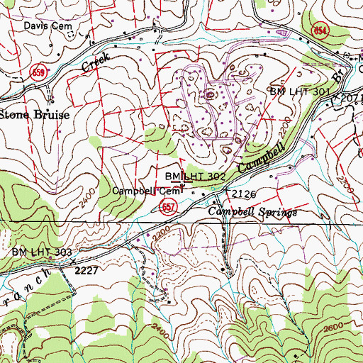 Topographic Map of Campbell Cemetery, VA
