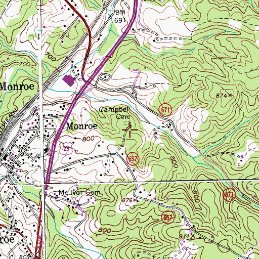 Topographic Map of Campbell Cemetery, VA