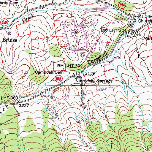 Topographic Map of Campbell Springs, VA