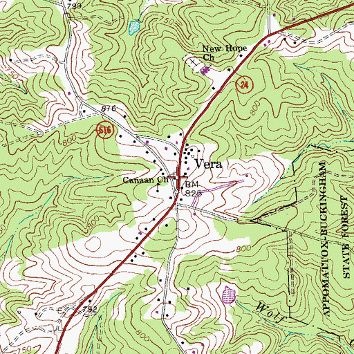 Topographic Map of Canaan Church, VA