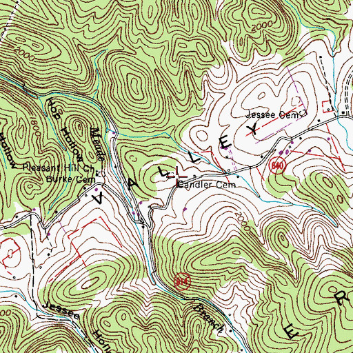 Topographic Map of Candler Cemetery, VA