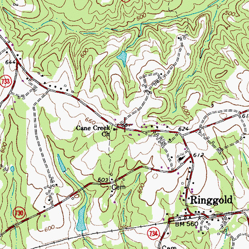 Topographic Map of Cane Creek Church, VA