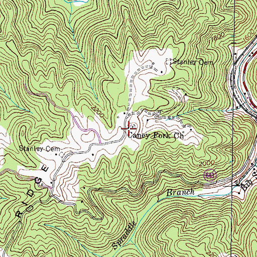 Topographic Map of Caney Fork Church, VA