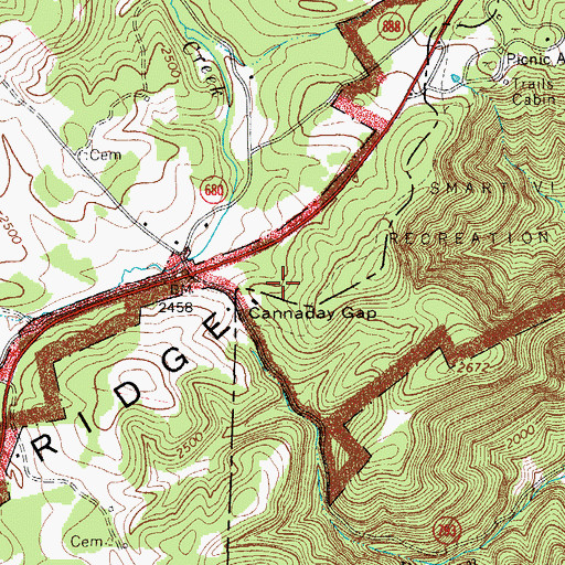 Topographic Map of Cannaday Gap, VA