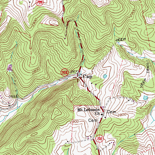 Topographic Map of Cap, VA
