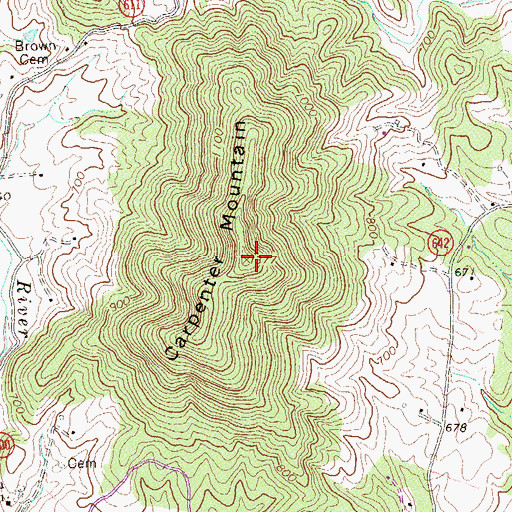 Topographic Map of Carpenter Mountain, VA
