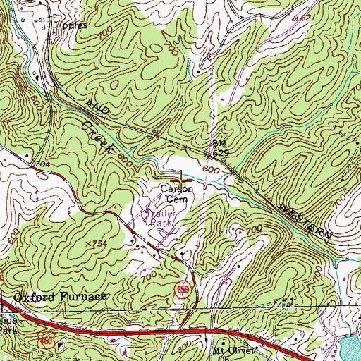 Topographic Map of Carson Cemetery, VA
