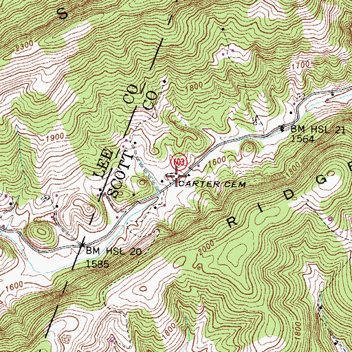 Topographic Map of Carter Cemetery, VA