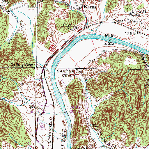 Topographic Map of Carter Cemetery, VA