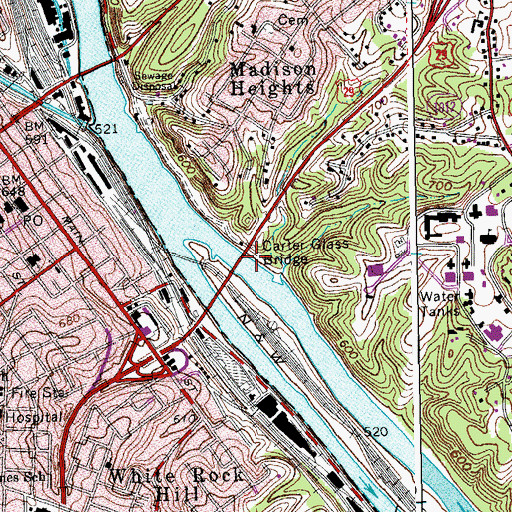 Topographic Map of Carter Glass Bridge, VA