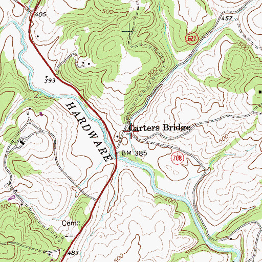 Topographic Map of Carters Bridge, VA