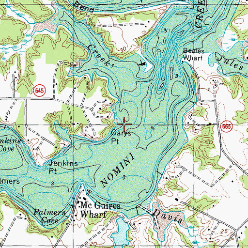 Topographic Map of Carys Point, VA