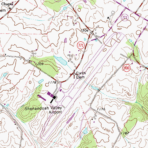Topographic Map of Cash Cemetery, VA