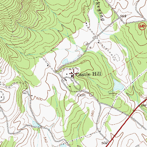 Topographic Map of Castle Hill, VA