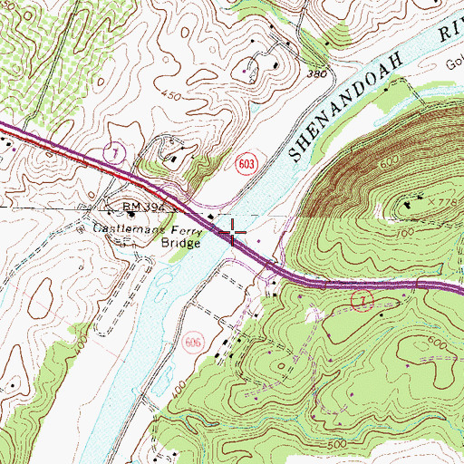 Topographic Map of Castlemans Ferry Bridge, VA